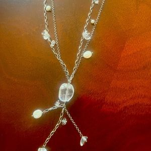 Silpada Sterling Silver 925 Freshwater Pearl & Crystal Tassel Necklace 18”long